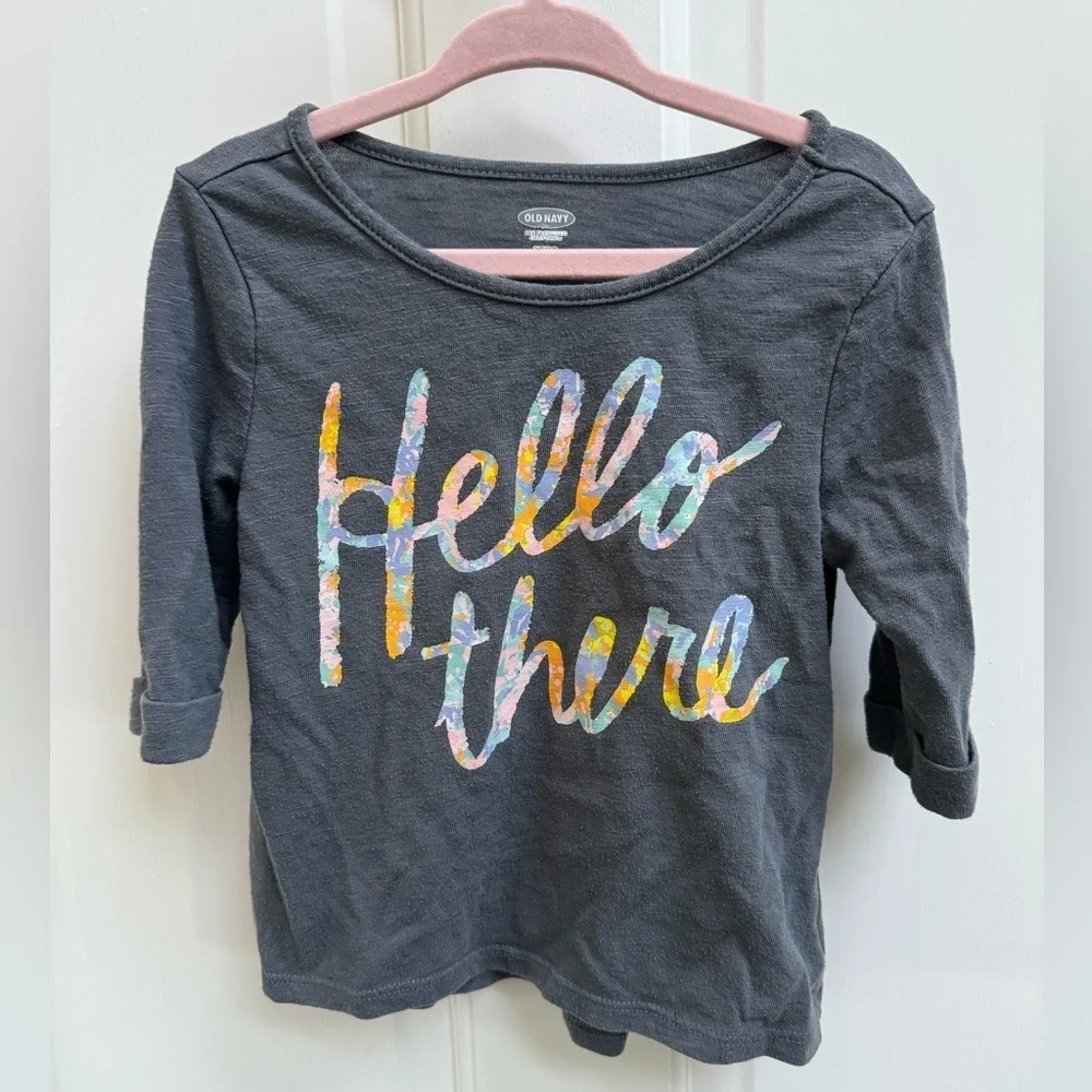 Old Navy 2T Gray & Multicolored Hello Girls Long Sleeve Blouse Top
